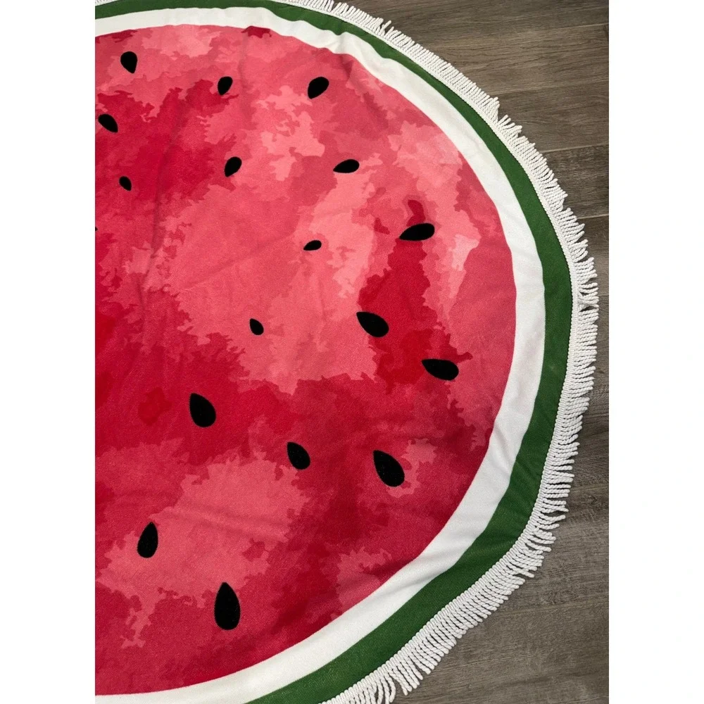 Safdie & Co Round Beach Towel 60 Inch Red Watermelon Fringe Tassel Summer Picnic